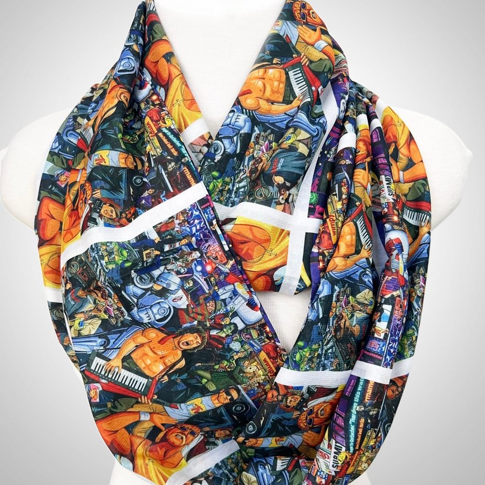 80s infinity scarf Michael Jackson,Arnold Schwarzenegger,Sylvester Stallone,Ramb